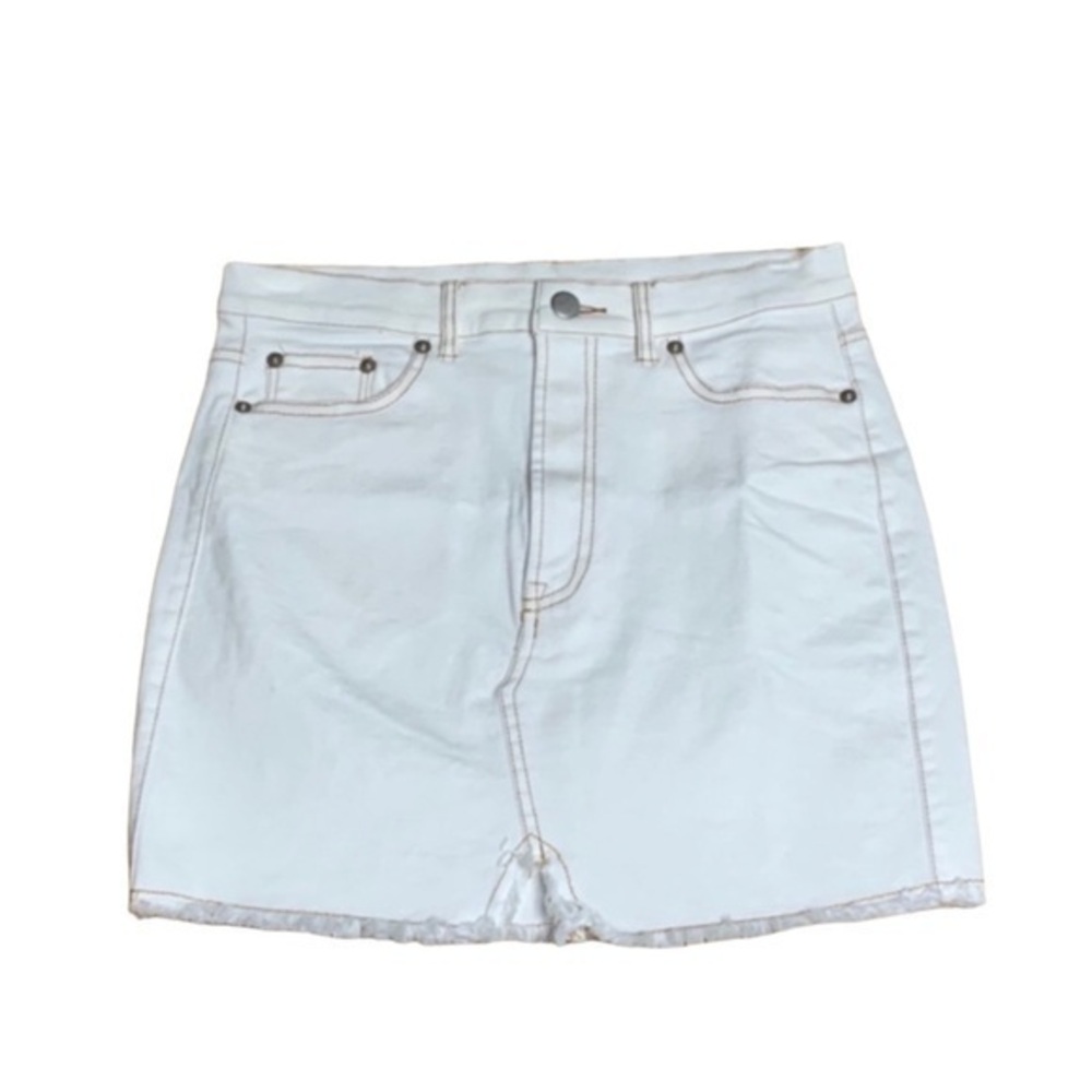 White Olivaceous Denim Mini Skirt Fringe Hem Coastal Cowgirl Country Jean Medium